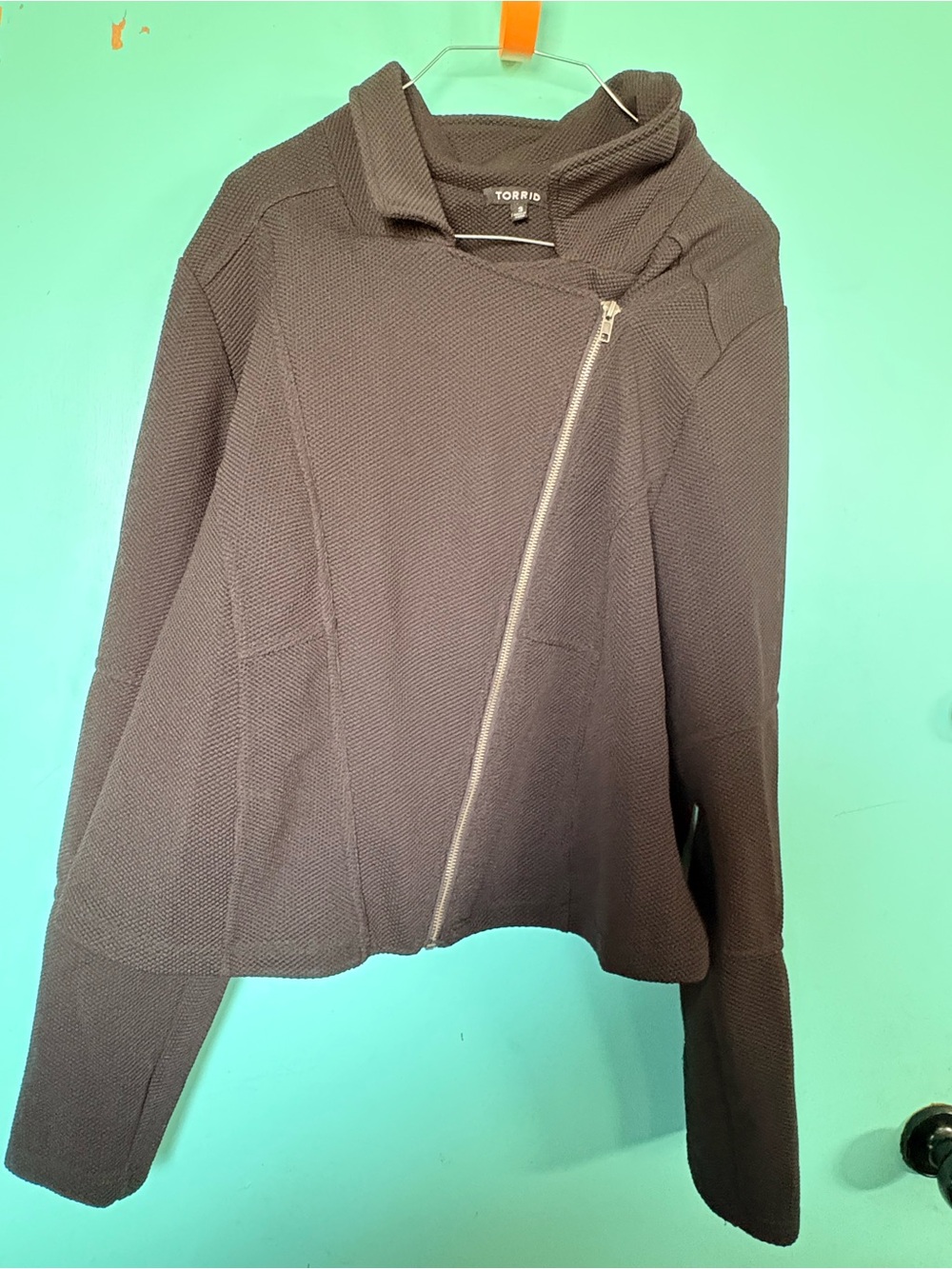 torrid Brown Asymmetrical Zip Knit Jacket